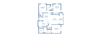 A blueprint of a house with labeled rooms and dimensions.