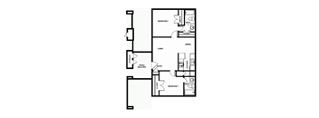 A floor plan of a house with three bedrooms and a living area.