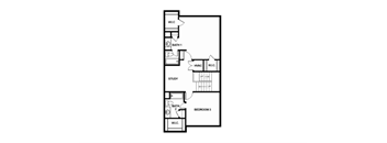 A floor plan of a home with a study, three bedrooms and a W.L.C.