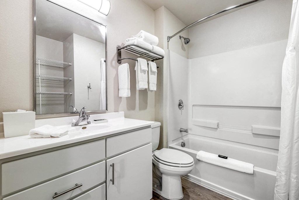 a bathroom with a sink toilet and a shower at Parks Residential - Denver, Centennial, CO 80111