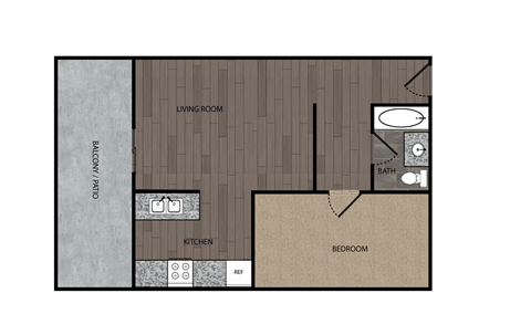 One bedroom one bath floor plan at the Diplomat