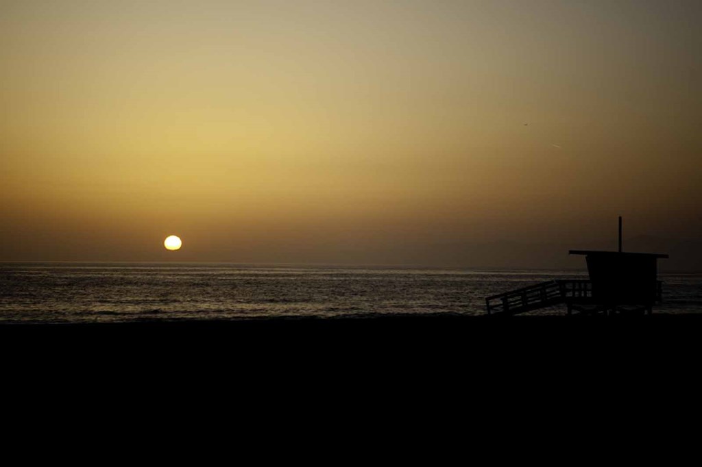 View of the nearby beach at sunset