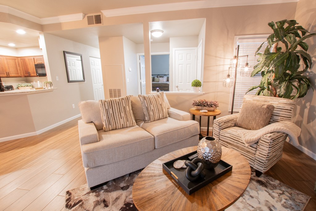 a living room with a couch and a coffee table