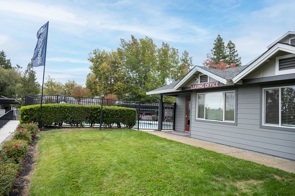 A house with a leasing office sign on the front at Sierra Oaks Living Apartments, California