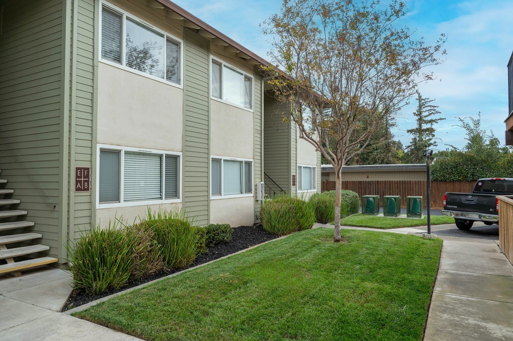Apartment building with a tree in front of it.