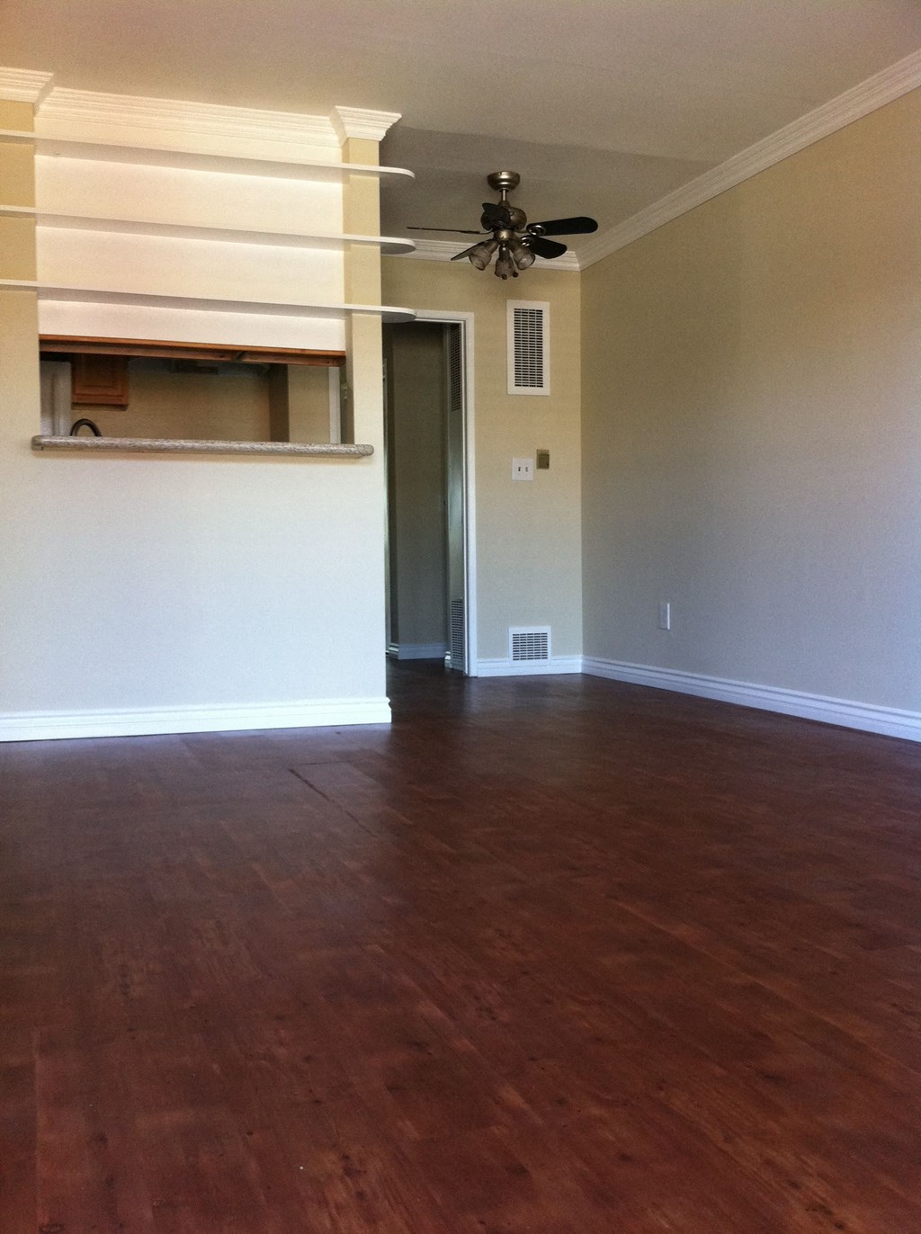 view from living area towards the kitchen