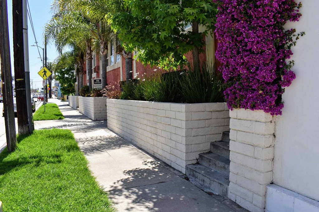 Shaded walkway between units