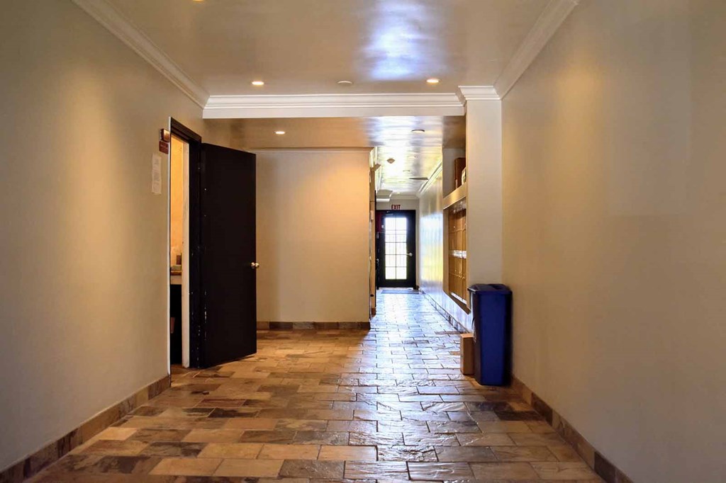 Community lobby with tiled floors