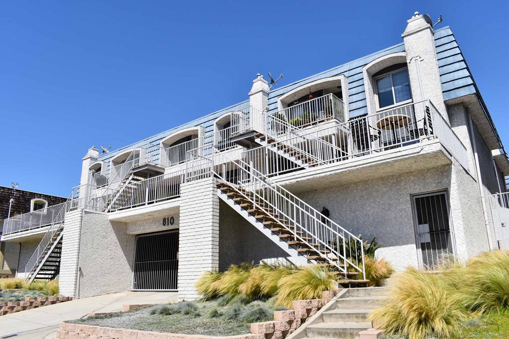 Angled view of front entry of community