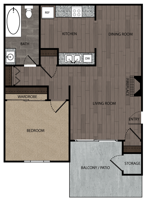 Amador 1Bed1Bath Floorplan at Sierra Oaks Living Apartments, California