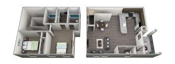 a floor plan of two bedrooms with a bathroom and a living room