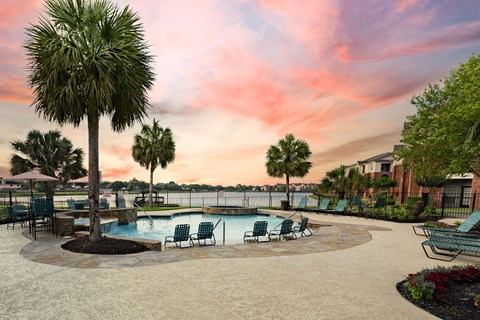 Pool wview with beautiful sunset