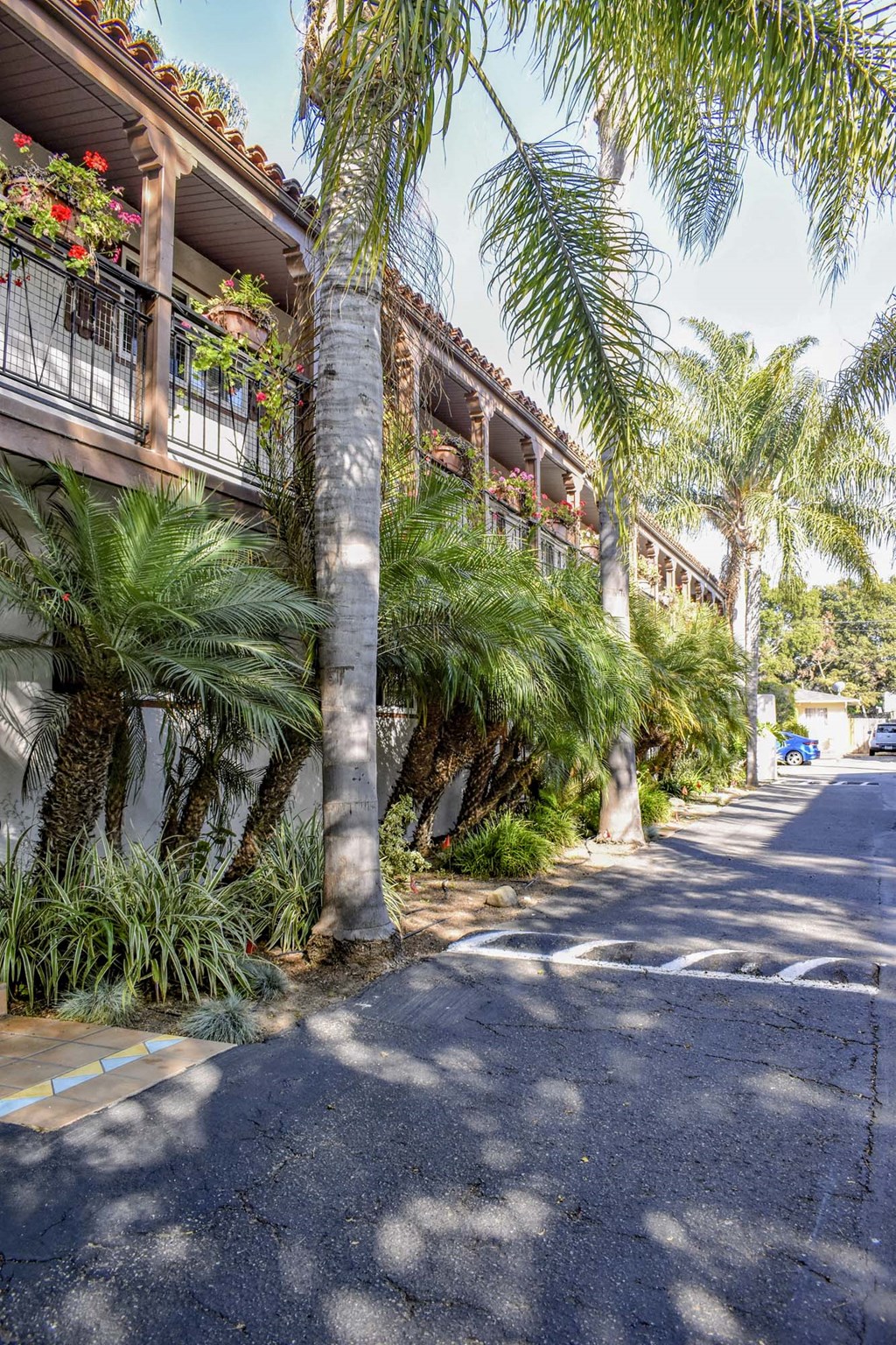 Tropical landscaping next to exterior of building