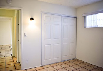 closet area with sliding panels