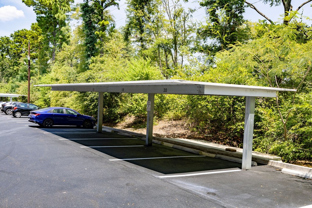 View of covered parking spaces for rent