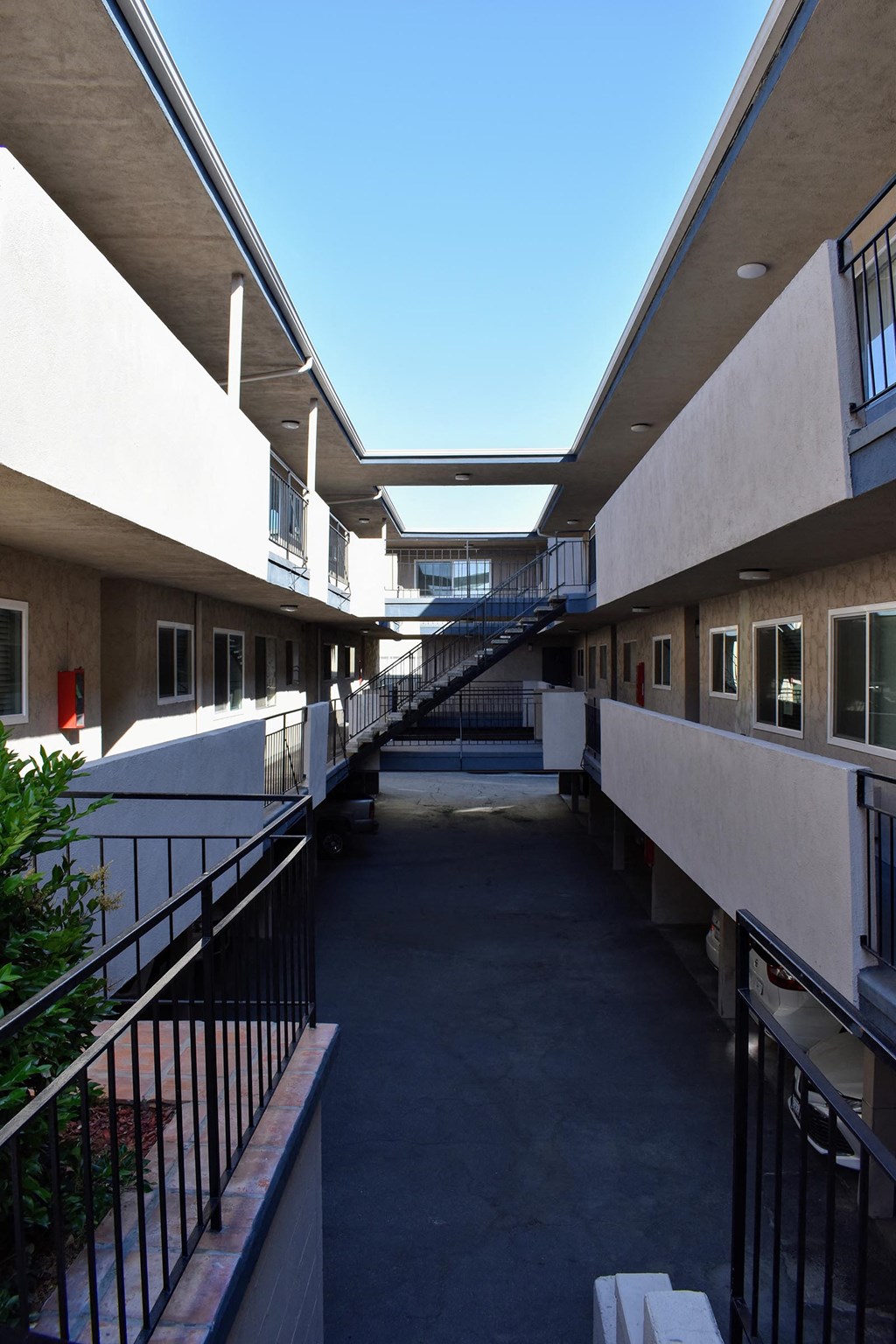Second story view of the parking garage below
