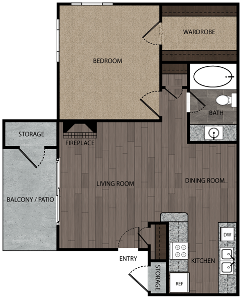 Lassen Layout 1 bed 1 bath Floorplan at Sierra Oaks Living Apartments, California 95682