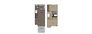 Manhattan floor plan at Americana South Bay featuring two bedrooms and two bathrooms.