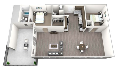 a floor plan of a two bedroom apartment with two bathrooms and a balcony