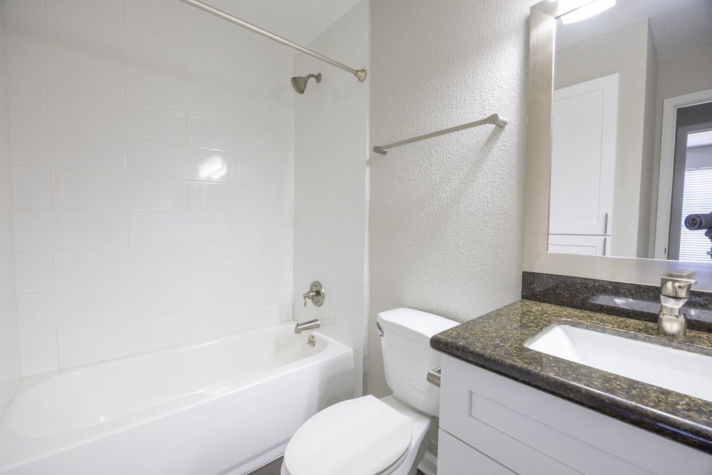 a bathroom with a toilet and a tub and a sink