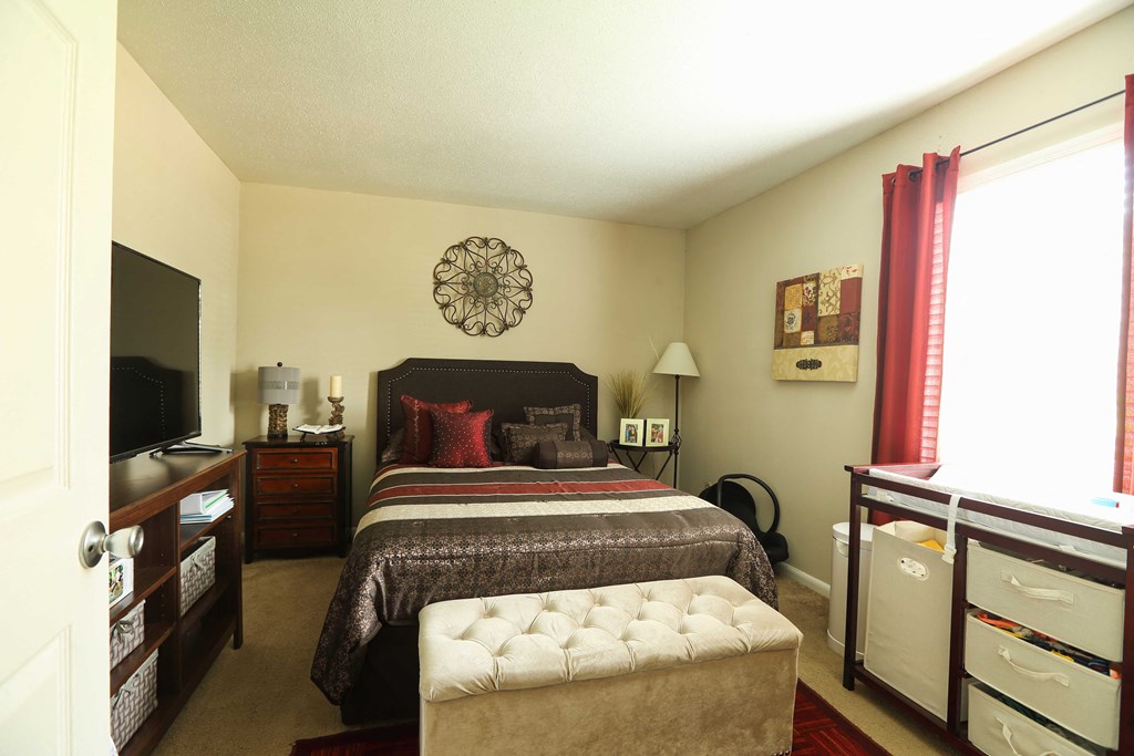 Bedroom of model that has been furnished