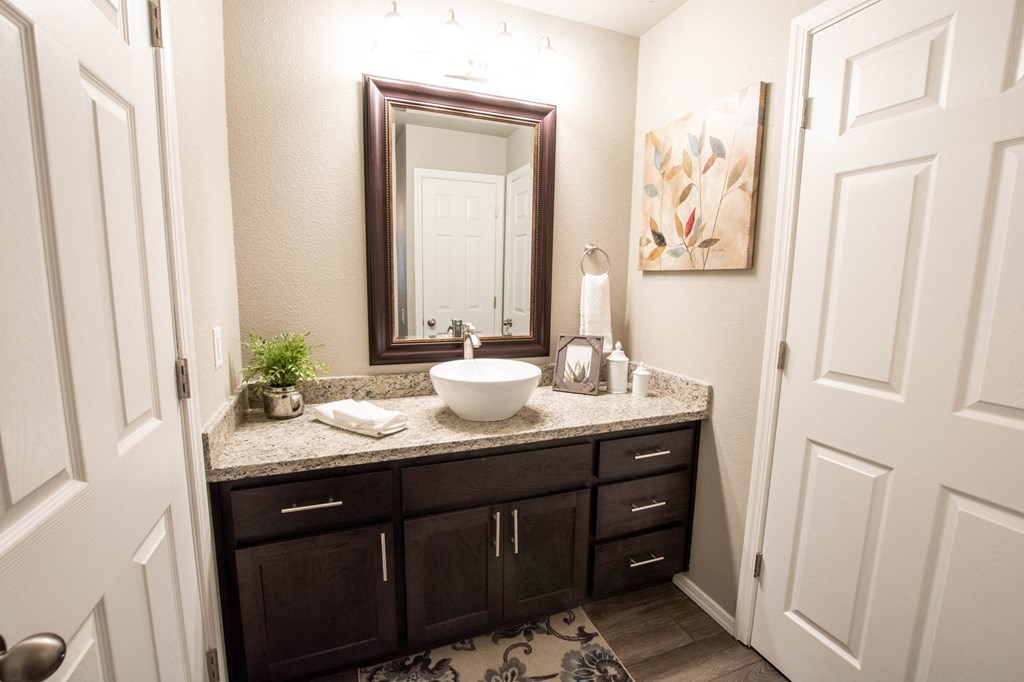 Bathroom Vanity with vessel sink mirror and lighting