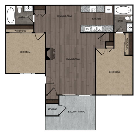 Shasta 2bed 2 bath Floorplan at Sierra Oaks Living Apartments, Cameron Park, CA