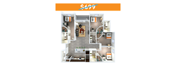 A dollar sign is displayed above a 3D floor plan of a house.