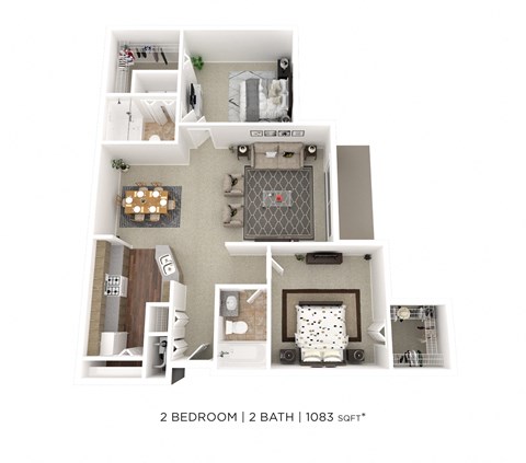 floor plan of a 2 bedroom 2 bath apartment