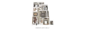 a floor plan of 3 bedroom 2 bath apartment