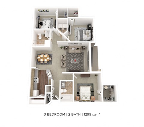 a floor plan of 3 bedroom 2 bath apartment