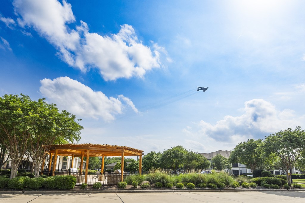 a B-52 flying over stockwell landing apartments