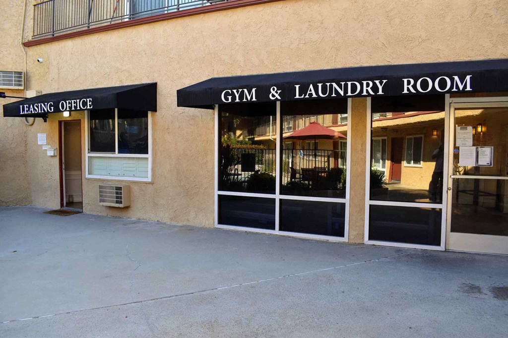 view of entrance into community gym and clothes care center