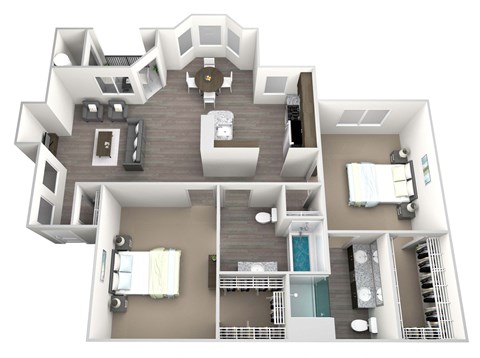 this is a 3d floor plan of a 824 square foot 1 bedroom apartment at the