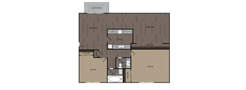 Two bedroom one and a half bath floorplan image at The Boardwalk in Turloc CA