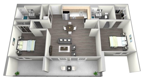 a 3d floor plan of a 1 bedroom apartment