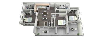 a 3d floor plan of a 1 bedroom apartment with a bathroom and a bedroom with a