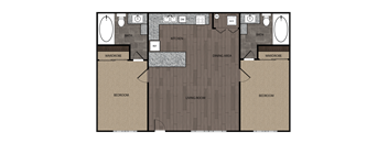 the floor plan of one bedroom with two baths