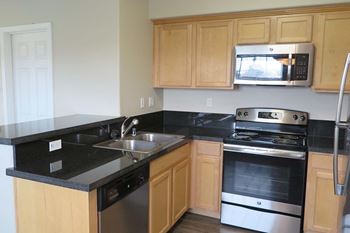 view of kitchen with light colored cabinets and stainless appliances