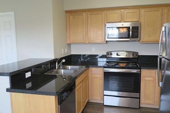 view of kitchen with light colored cabinets and stainless appliances