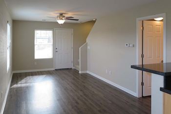 view from kitchen into living room