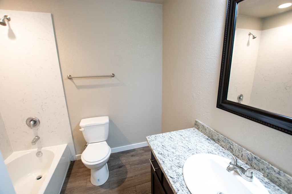 a bathroom with a toilet and a sink and a bath tub