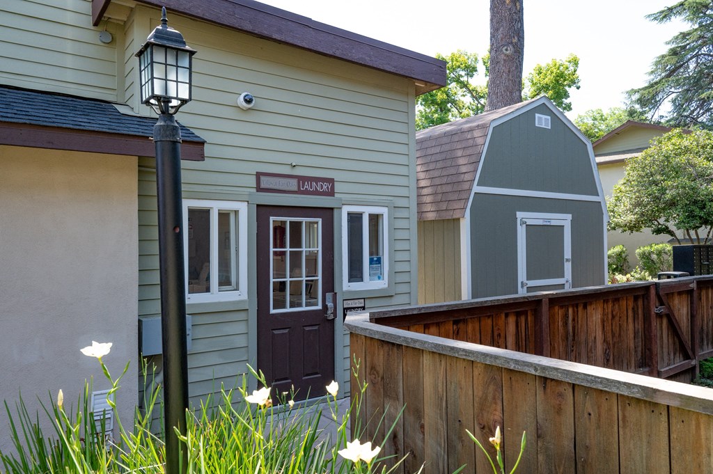 View of entrance into community clothes care facility