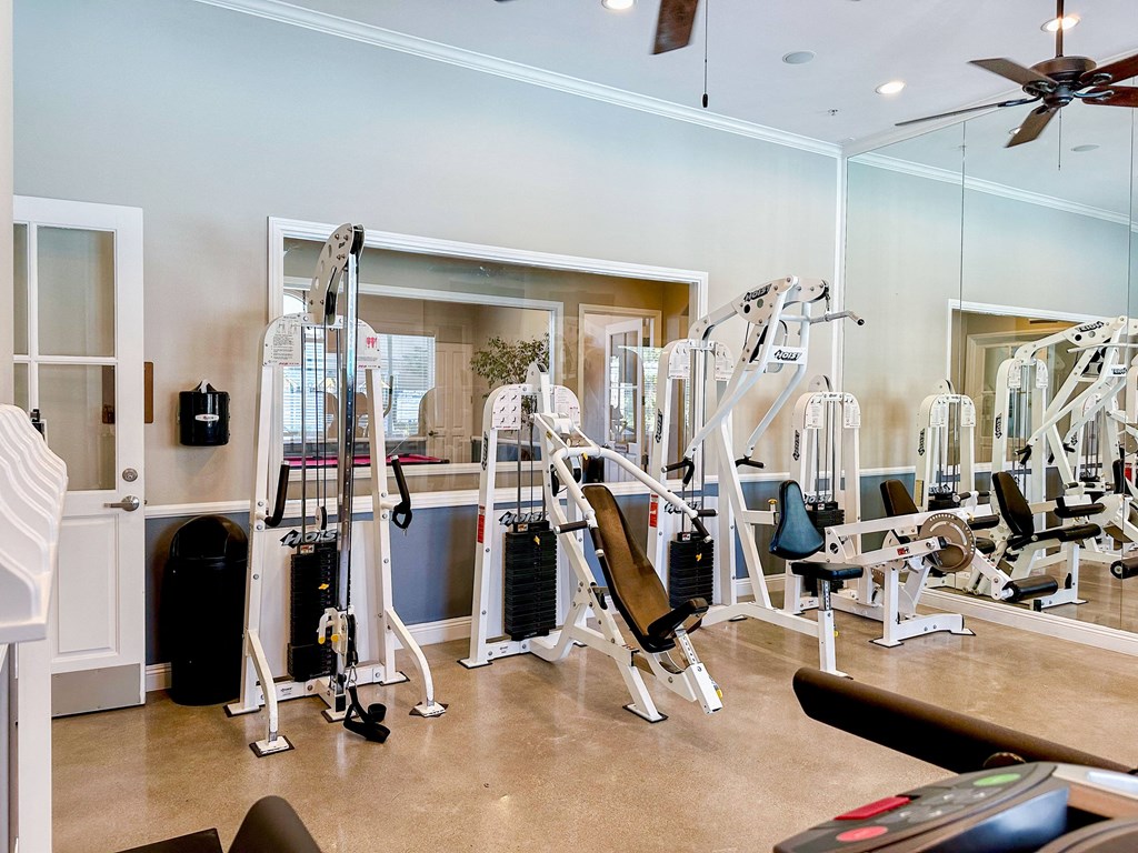 A fitness center with workout equipment