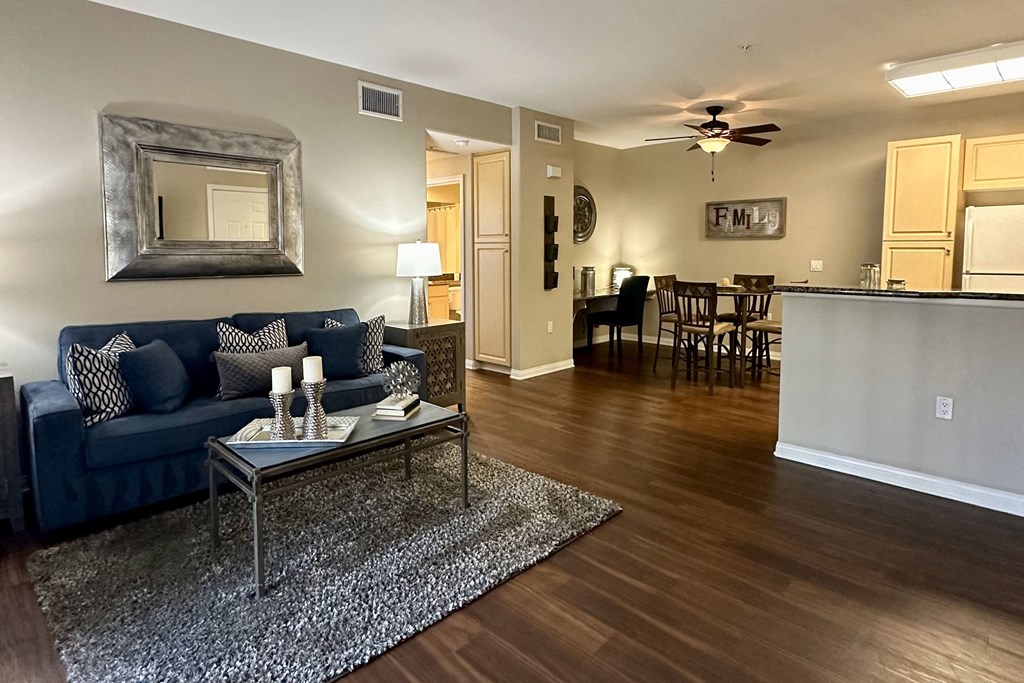 a living room with a couch and a coffee table
