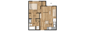 1 Bedroom Floor Plan at Parks Residential - Richardson, Texas, 75082