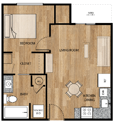 1 Bedroom Floor Plan at Parks Residential - Richardson, Texas, 75082