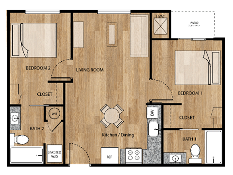 2 Bedroom Floor Plan at Parks Residential - Richardson, Richardson, TX, 75082