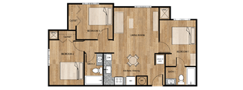3 Bedroom Floor Plan at Parks Residential - Richardson, Texas