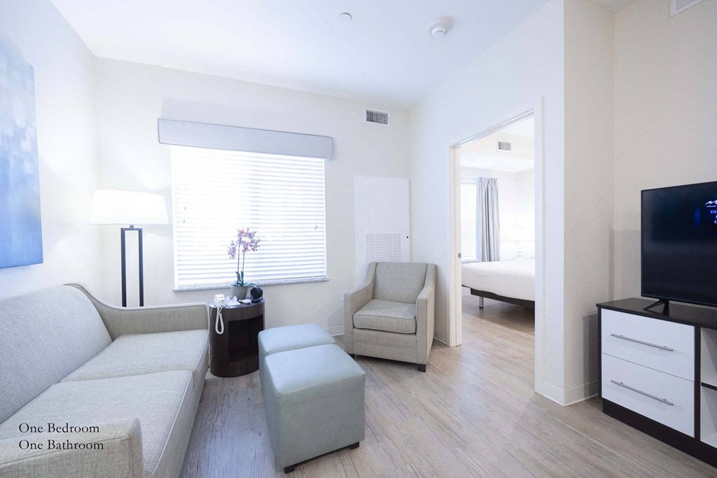 a living room with a couch and a chair and a tv at Parks Residential - Richardson, Richardson